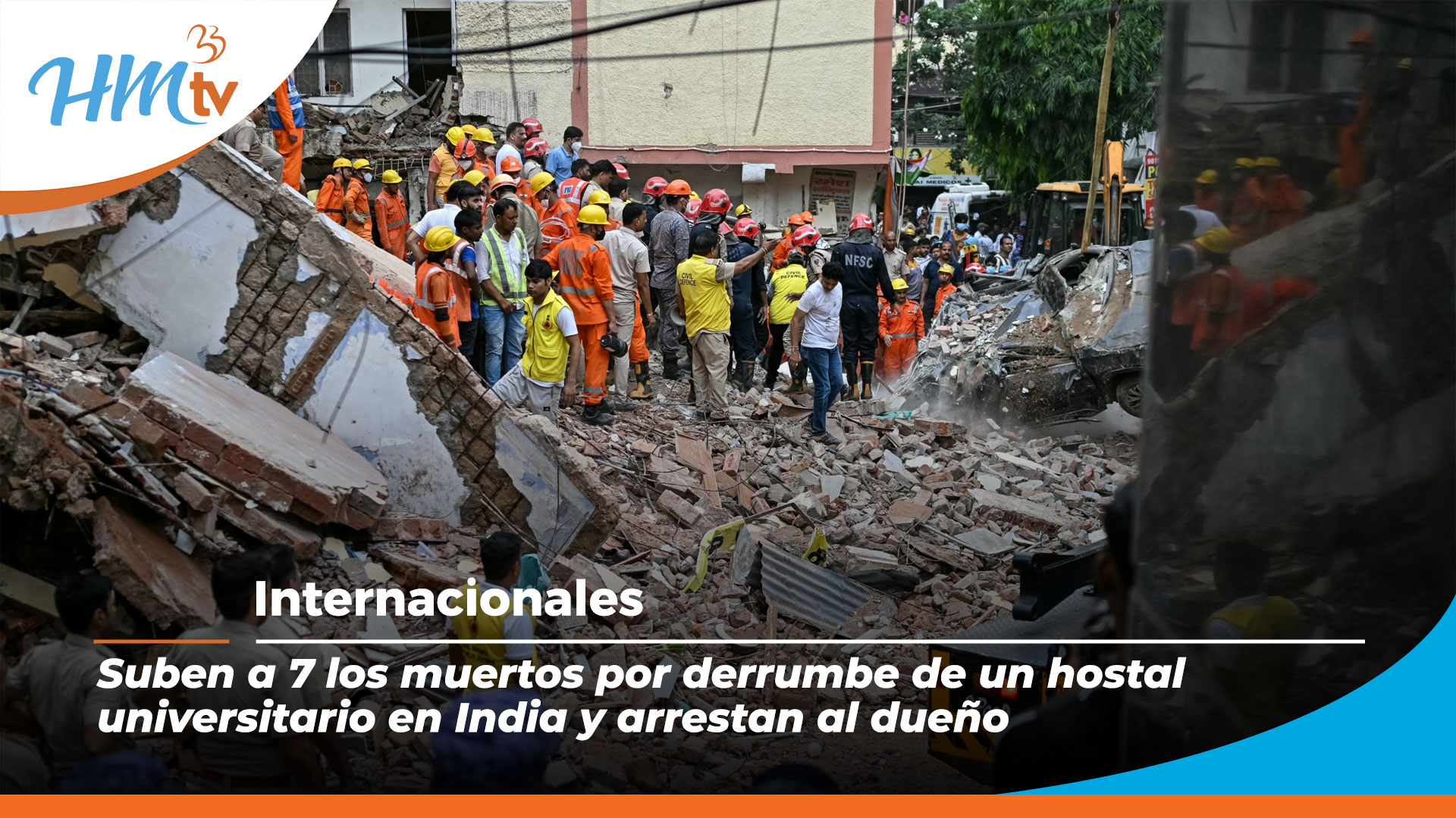 Suben a 7 los muertos por derrumbe de un hostal universitario en India y arrestan al dueño